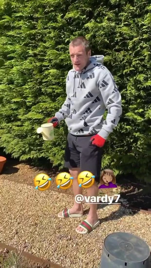 Jamie Vardy tends his vegetable patch wearing a pair of £180 Gucci sandals during coronavirus lockdown