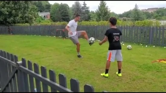 FAMILY VALUES Cristiano Ronaldo trains in back garden with son Cristiano Jr as Juventus ace shares heartwarming video ahead of return