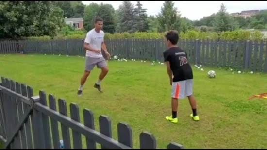 FAMILY VALUES Cristiano Ronaldo trains in back garden with son Cristiano Jr as Juventus ace shares heartwarming video ahead of return