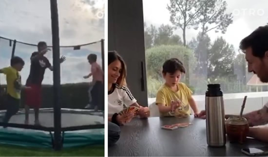 Messi keeps family entertained during quarantine with cards and trampoline
