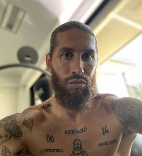 Sergio Ramos has his chest tattooed with the name of Adriano, his fourth son