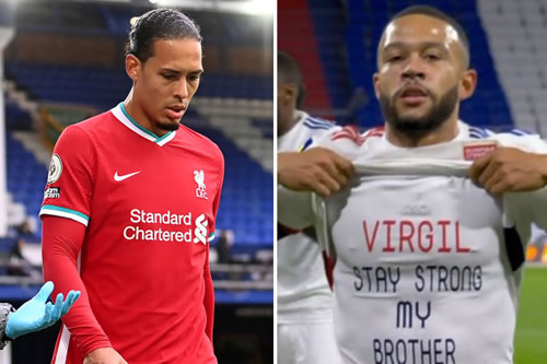Memphis Depay mocked for showing ‘stay strong’ T-shirt supporting injured Virgil van Dijk as fans reply ‘he’s not dead!’