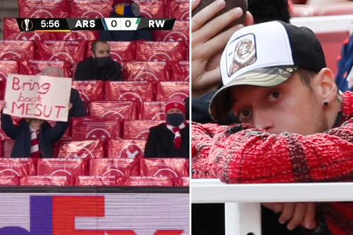Arsenal fan spotted with ‘Bring Back Mesut’ banner just FIVE minutes into first game back at Emirates since Ozil axe