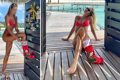 Ex-Southampton star Pelle’s Wag Viktoria Varga stuns in bikini and Christmas stocking as she soaks up sun in Maldives