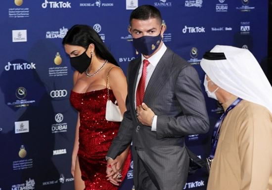 Cristiano Ronaldo wins player of century at Dubai Globe Soccer awards as Georgina Rodriguez stuns in sparkly red dress
