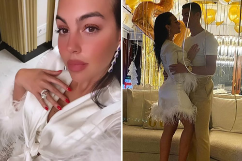 Georgina Rodriguez shows off huge sparkling ring as Cristiano Ronaldo’s partner poses in sexy silk gown