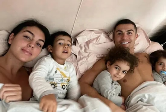Cristiano Ronaldo shares shirtless picture in bed with Georgina Rodriguez and their kids after sledging trip in the snow