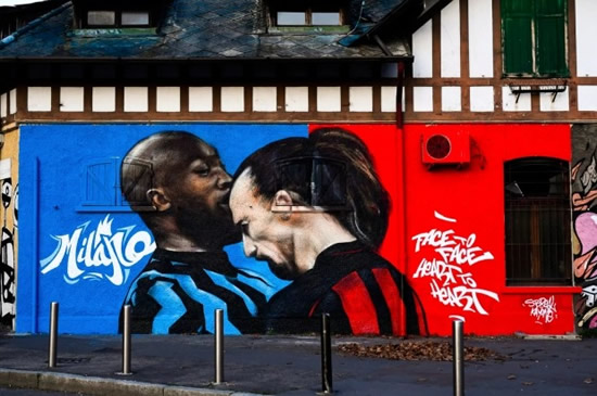 Incredible Zlatan Ibrahimovic and Romelu Lukaku mural seen outside San Siro ahead of Milan derby rematch