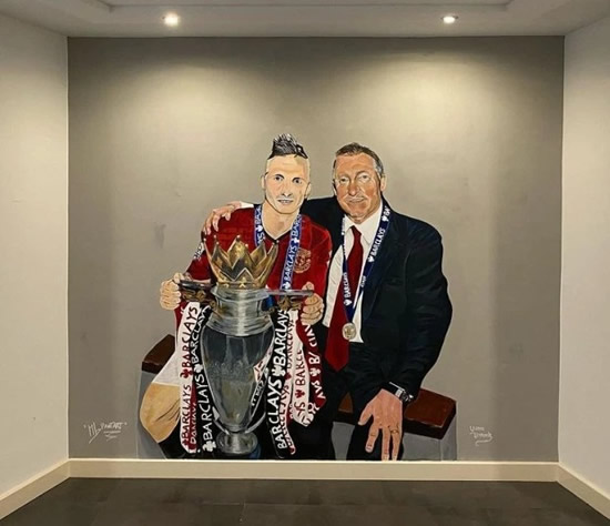 BUTT OF JOKE Man Utd flop Alex Buttner mocked after showing off Prem title mural with Sir Alex that ‘looks like he painted with feet’