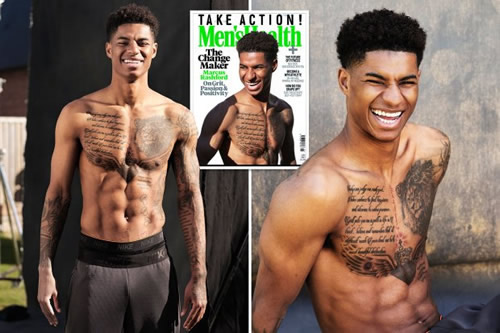 Marcus Rashford shows off six-pack and body tattoos while laying bare child poverty campaign