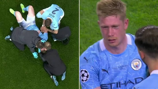 De Bruyne goes off in tears after strong hit from Rudiger