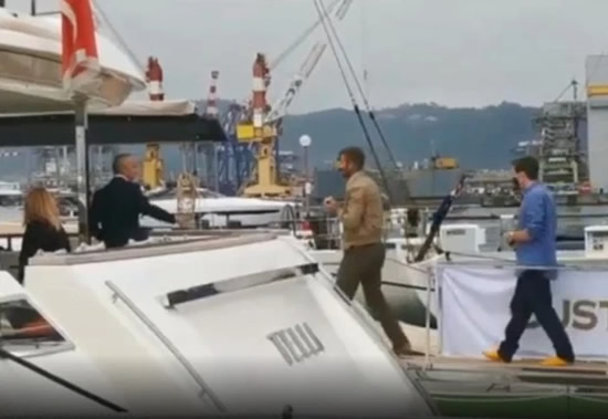 ALL HANDS ON BECK David Beckham checks out £10million luxury superyacht on trip to Italy