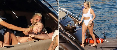 Man City star Riyad Mahrez cuddles girlfriend Taylor Ward on Mykonos boat trip with her reality TV star mum Dawn