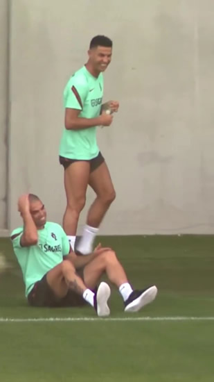 Cristiano Ronaldo prank Portugal pal Pepe as superstar sneakily pours freezing cold water on his head