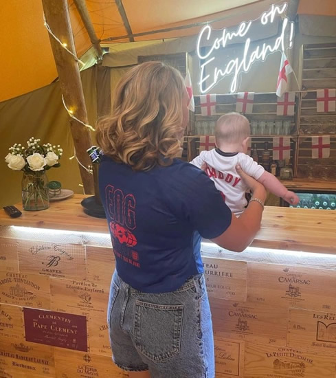 Harry Kane's wife Kate watches England vs Ukraine in incredible Euro 2020-themed tepee with bar and pizzas