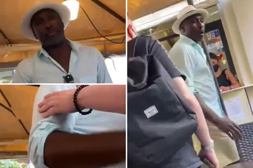 Sol Campbell confronts vile fan in Rome after he’s called ‘Judas c***’ in X-rated video before England win over Ukraine
