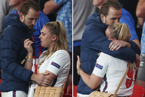 Harry Kane consoles wife Kate after she bursts into tears following England’s devastating Euro 2020 loss to Italy