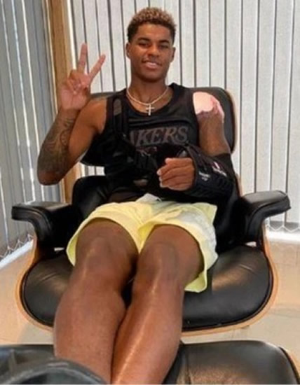Marcus Rashford posts first update since surgery with Man Utd ace saying he's 'sore' with shoulder covered in bandages