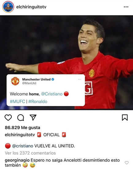 Georgina Rodriguez's joke about Ancelotti, Cristiano Ronaldo and Manchester United
