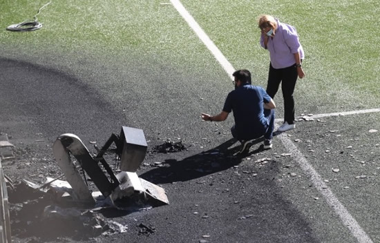 FIRE HORROR England game with Andorra WILL GO AHEAD despite plastic pitch being damaged after huge fire breaks out at stadium