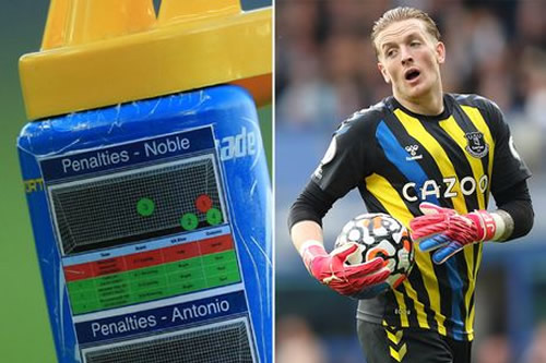 Jordan Pickford’s water bottle with penalty notes and pics spotted in Everton defeat