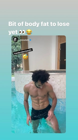 Mo Salah shows off shredded abs in pool but is trolled by Liverpool team-mate Andy Robertson over his physique