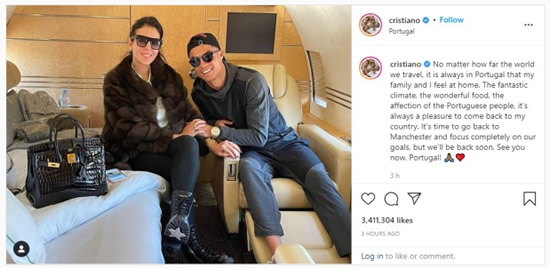 'ALWAYS MY HOME' Cristiano Ronaldo gushes about love for Portugal as he flies back to Manchester after World Cup Qualifying disaster