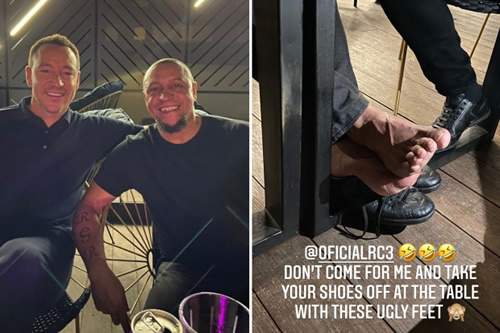 Chelsea icon John Terry calls out Roberto Carlos for getting his ‘ugly feet’ out after linking up with Brazil legend