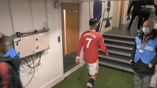 Frustrated Cristiano Ronaldo heads straight down tunnel after Man Utd's draw at Chelsea having been left on bench