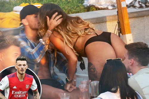 Arsenal defender Ben White snogs mystery girl at Dubai pool party