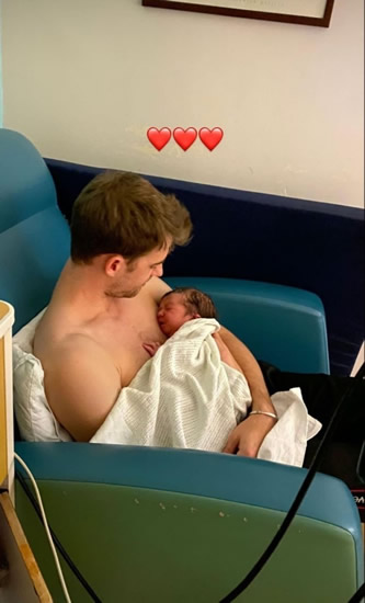 Patrick Bamford's model partner Michaela gives birth as Leeds star cradles newborn baby in loving snap