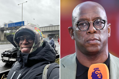 Ian Wright in car accident on way to MOTD studio as Arsenal legend shares pic of wreckage and thanks emergency services