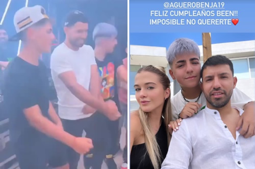 Watch Sergio Aguero roll back years as he shows off brilliant dance moves at son Benji’s 13th birthday party