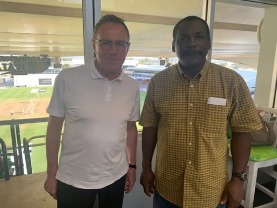 Man Utd boss Ralf Rangnick watches England play West Indies in Barbados but fans convinced he's not just on holiday