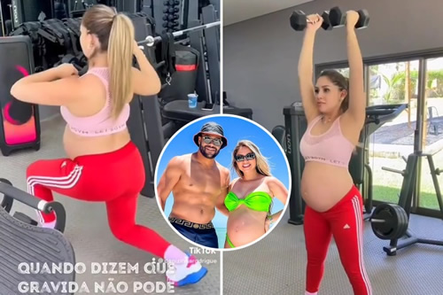 Brazil star Hulk’s pregnant wife and niece shows off her gruelling exercise routine and growing baby bump