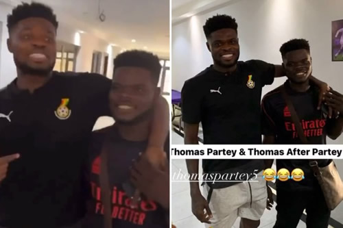 Arsenal hero Thomas Partey meets incredible lookalike to leave Ghana team-mates in hysterics over chance meeting