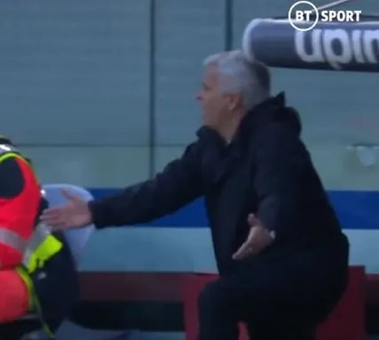 Painful moment Jose Mourinho smashes head off dugout roof in Roma's win over Sampdoria