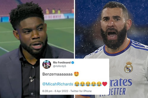 Rio Ferdinand pokes fun at Micah Richards after pundit’s comments about Real Madrid goal-machine Karim Benzema