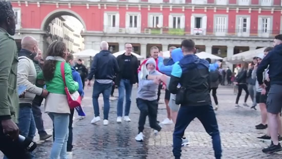 YOB SHAME Chelsea and Man City fans brawl on streets of Madrid in shocking scenes before Champions League ties