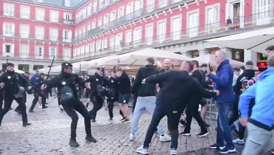 YOB SHAME Chelsea and Man City fans brawl on streets of Madrid in shocking scenes before Champions League ties
