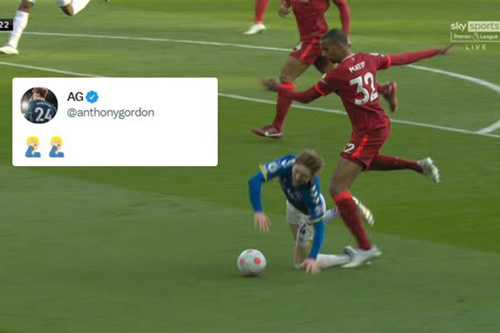 ‘If it’s Mo Salah he gives it’ – Anthony Gordon hits out on Twitter as Lampard slams referee over Everton penalty denial
