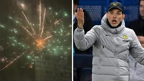 Everton fans set off fireworks outside Chelsea's hotel at 3am