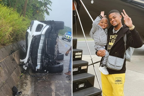 Aston Villa star Leon Bailey’s son and partner in horror car crash after it OVERTURNS on motorway but both uninjured