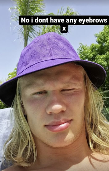 Erling Haaland leaves fans in hysterics after his eyebrows VANISH as Man City ace enjoys sunny summer holiday
