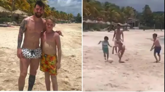 An 11-year old lad London played football with Lionel Messi on holiday, his life is complete
