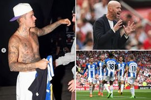 Justin Bieber pictured with Brighton shirt hours after Man Utd lose Premier League opener