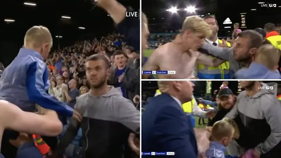 Everton fan forgets he has a son while trying to hug Anthony Gordon