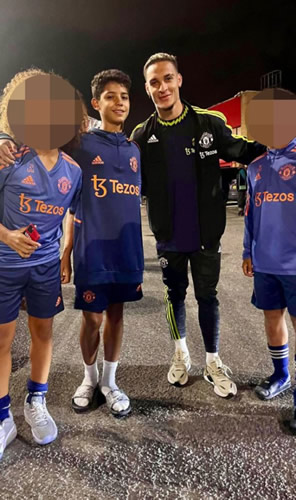 Antony poses for picture with Cristiano Ronaldo’s son as he pays visit to Man Utd academy kids