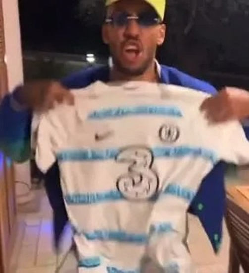 Pierre-Emerick Aubameyang and entire family dance around in Chelsea shirts but eagle-eyed fans spot ARSENAL shorts