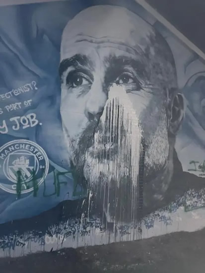 'They're not real fans' – Pep Guardiola mural restored after Man Utd fans deface it with 'MUFC' graffiti